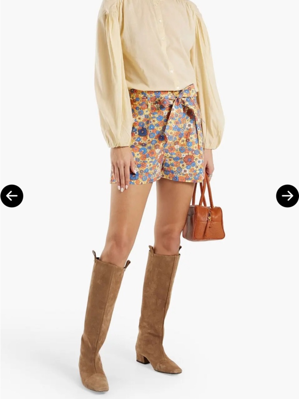 Antik Batik Floral High-Waist Tie Shorts in Blue, Orange, Yellow